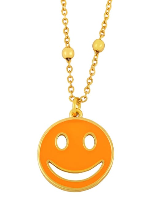 orange Brass Enamel Smiley Hip Hop Necklace