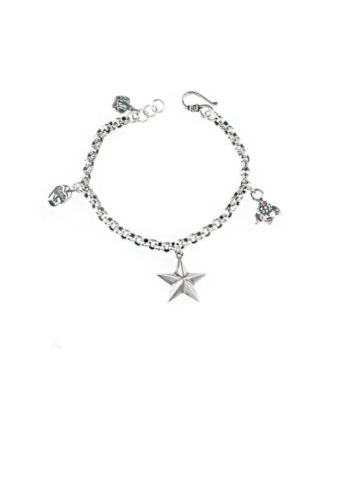 SHUI Vintage Sterling Silver With Pentagram Crown Retro Multi Pendant Personality Bracelet 0