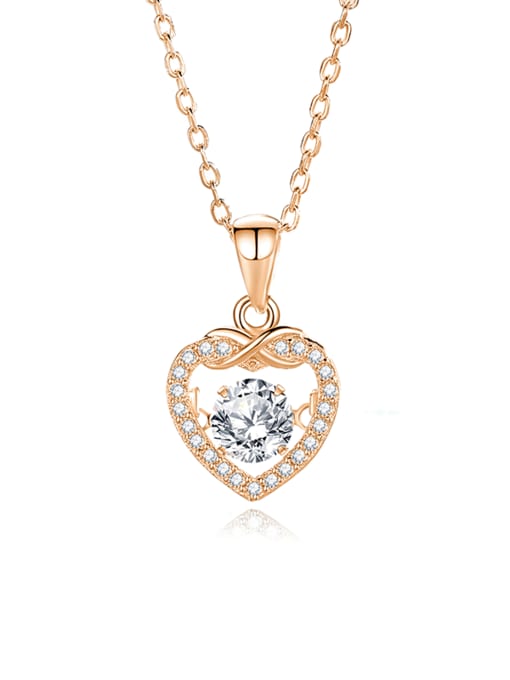 FDTD 021  Rose Gold+White Moissanite 925 Sterling Silver Moissanite Heart Dainty Necklace