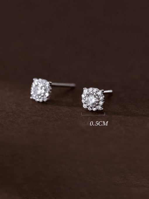 Rosh 925 Sterling Silver Cubic Zirconia Square Dainty Stud Earring 2
