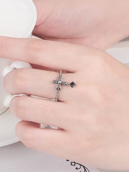 HAHN 925 Sterling Silver Cubic Zirconia Cross Vintage Band Ring 2