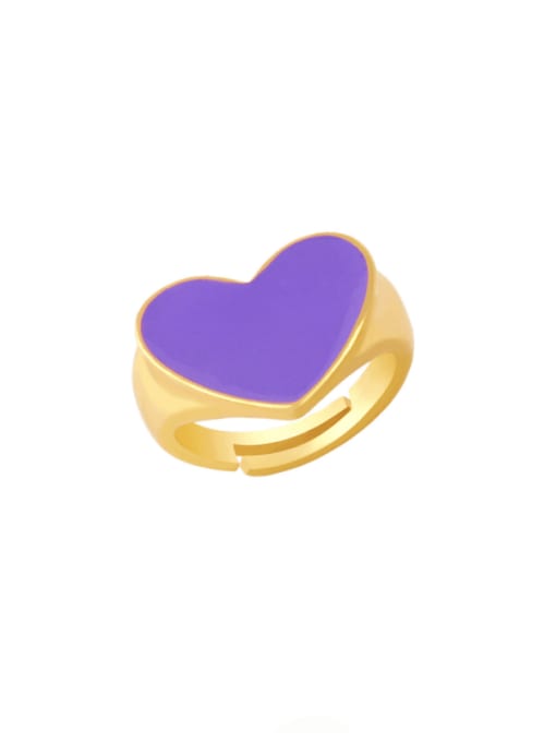 violet Brass Enamel Heart Minimalist Band Ring