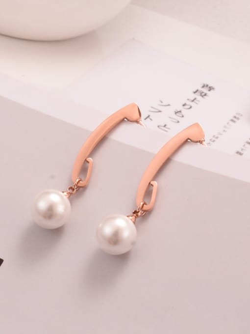 A TEEM Titanium Imitation Pearl White Round Minimalist Drop Earring 0