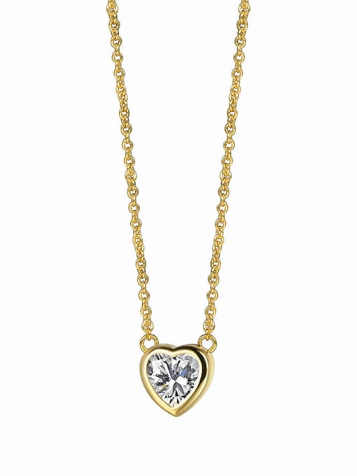 Gold heart-shaped Zircon Pendant Brass Cubic Zirconia Heart Minimalist Necklace