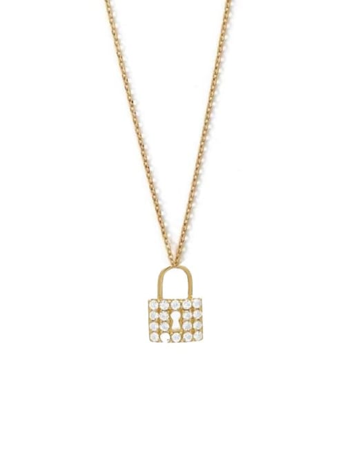 Lock necklace Brass Cubic Zirconia Minimalist Locket  Earring and Necklace Set