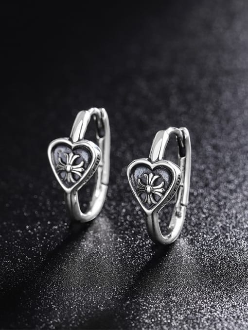 KDP-Silver 925 Sterling Silver Heart Vintage Huggie Earring 2
