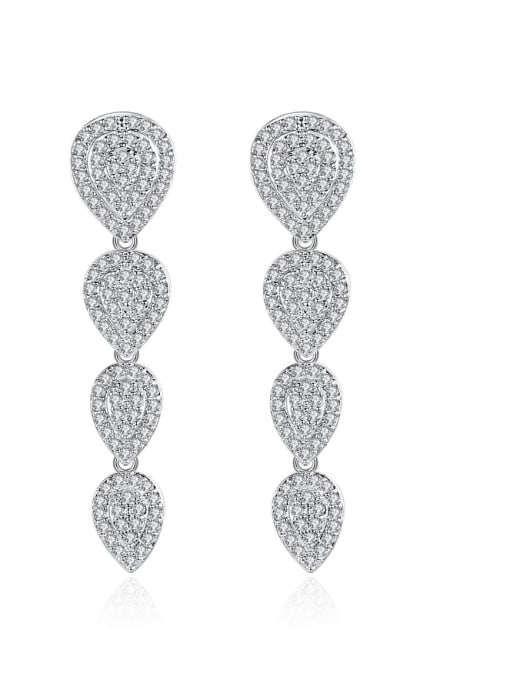 BLING SU Brass Cubic Zirconia Heart Luxury  Long Cluster Earring