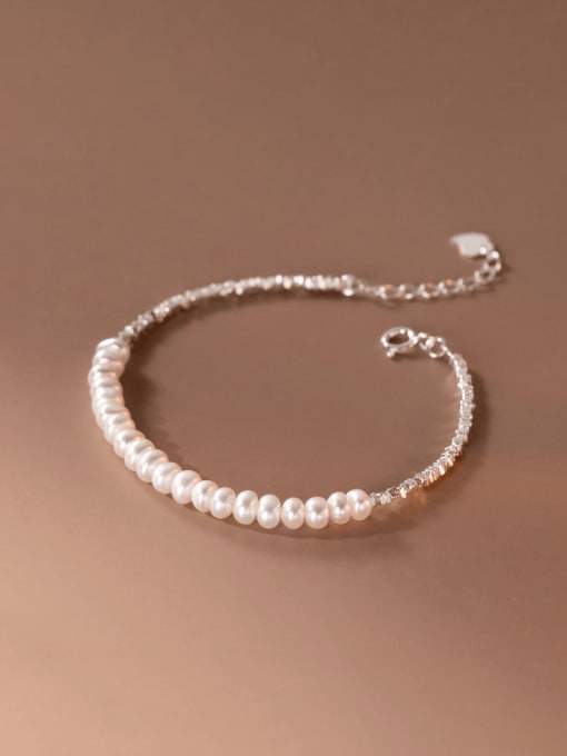 Rosh 925 Sterling Silver Imitation Pearl  Minimalist Handmade Beaded Bracelet 0