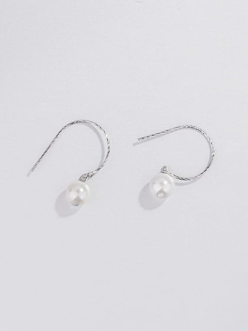 Silver Earrings 925 Sterling Silver Imitation Pearl Geometric Minimalist Hook Earring