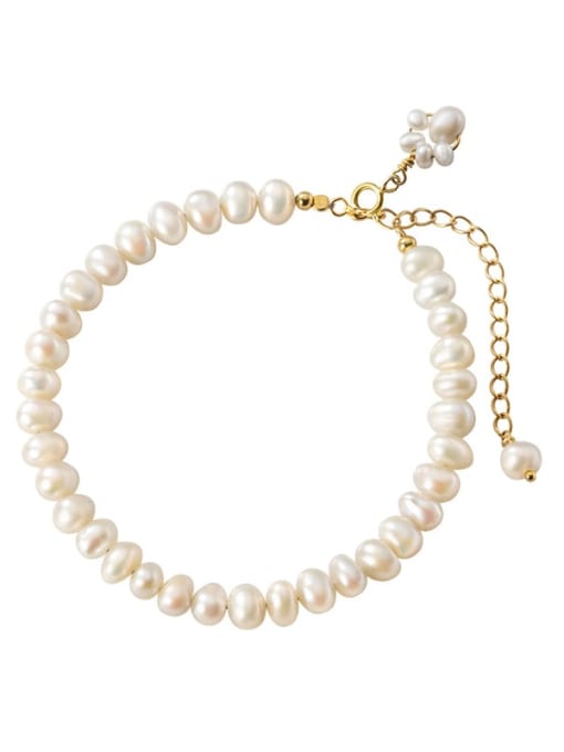 gold 925 Sterling Silver Freshwater Pearl Round Minimalist Beaded Bracelet