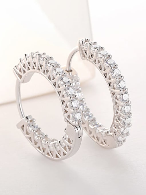 Platinum 925 Sterling Silver Cubic Zirconia Geometric Luxury Hoop Earring
