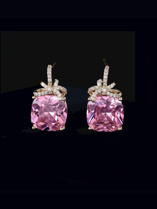 Pink Brass Cubic Zirconia Geometric Luxury Stud Earring