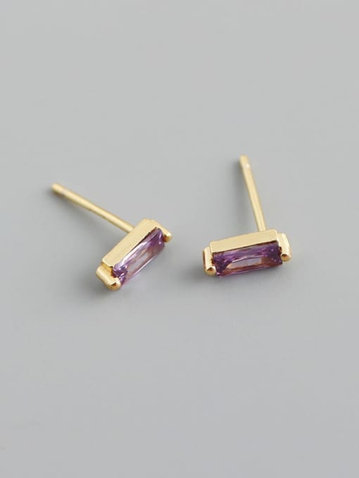 Purple stone (gold) 925 Sterling Silver Cubic Zirconia Rectangle Minimalist Stud Earring