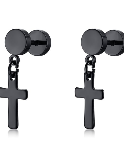 black Stainless steel Cross Minimalist Drop Earring