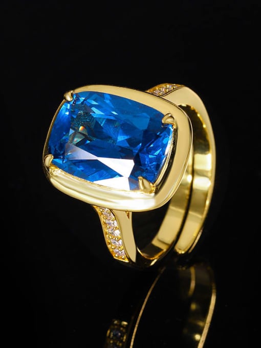 blue Brass Cubic Zirconia Geometric Luxury Band Ring