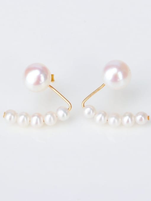 RAIN Brass Freshwater Pearl Geometric Minimalist Stud Earring 1