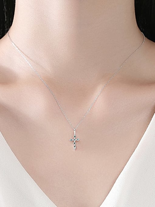 CCUI 925 Sterling Silver Cubic Zirconia Cross Dainty Necklace 1