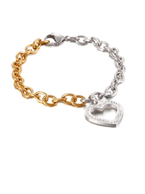 KAKALEN Stainless Steel White Rhinestone Hollow Heart Minimalist  Chain  Bracelet 3
