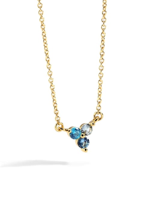 Gold Blue Zircon Necklace Brass Cubic Zirconia Flower Minimalist Necklace