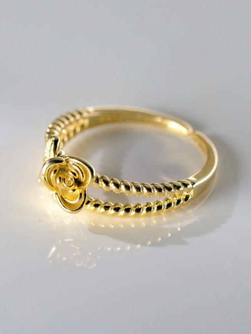 gold 925 Sterling Silver Flower Vintage Stackable Ring