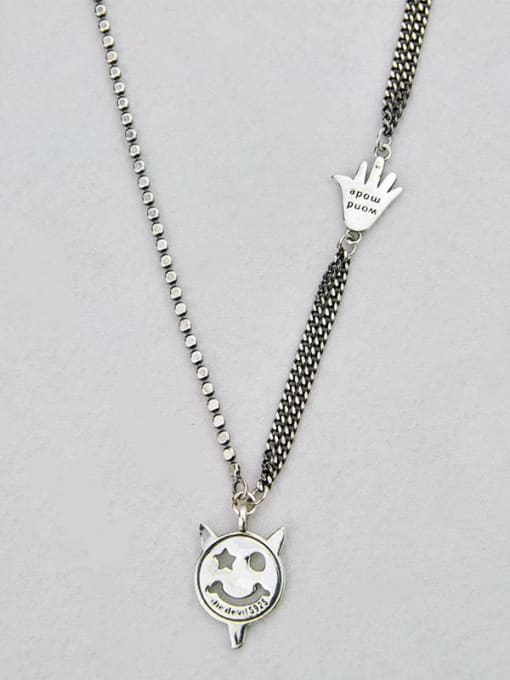 Xl072 Vintage  Sterling Silver With Antique Silver Plated Cute Devil Smiley Necklaces