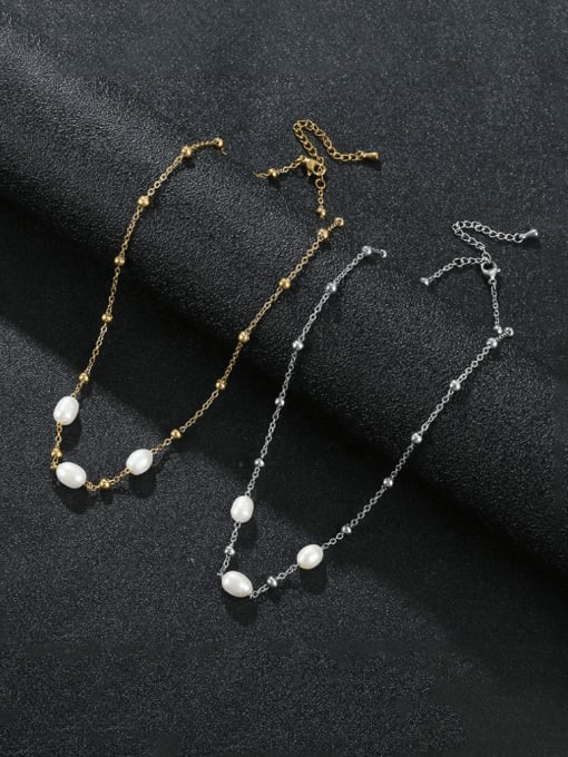 A TEEM Titanium Steel Imitation Pearl Heart Minimalist Necklace 0