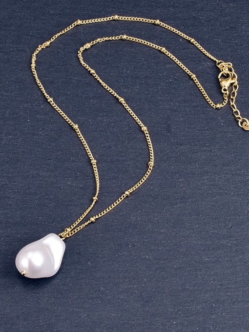 A TEEM Titanium Steel Imitation Pearl Irregular Minimalist Necklace