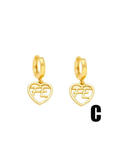 C Brass Enamel Letter Vintage Huggie Earring