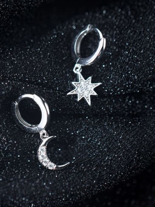 Rosh 925 Sterling Silver Cubic Zirconia Moon Minimalist Huggie Earring 2