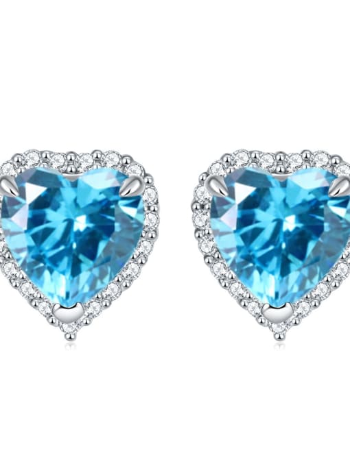Sea blue 925 Sterling Silver Birthstone Heart Dainty Stud Earring