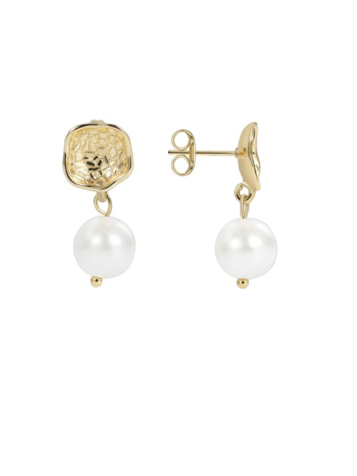 Gold Vintage Pearl Earrings Brass Imitation Pearl Geometric Minimalist Drop Earring