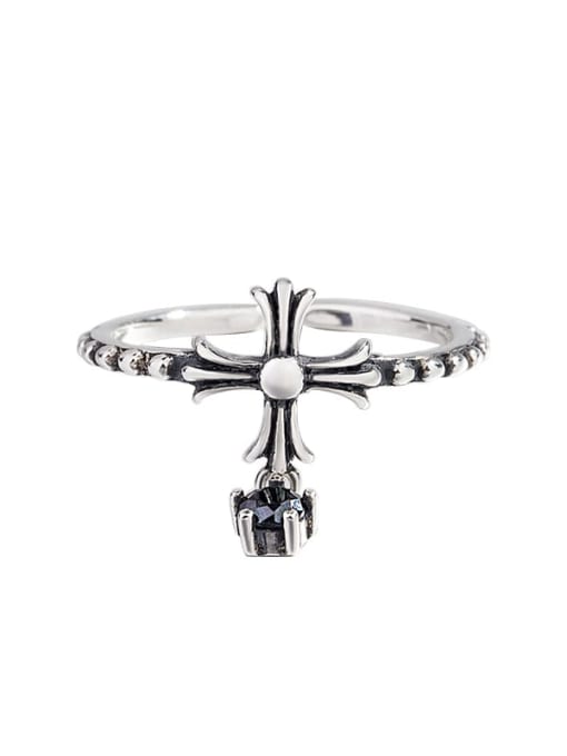HAHN 925 Sterling Silver Cubic Zirconia Cross Vintage Band Ring 0