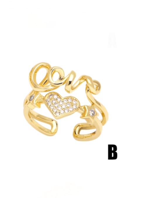 B Brass Cubic Zirconia Letter Hip Hop Band Ring