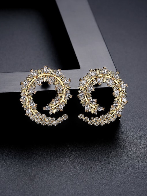 18K Gold Brass Cubic Zirconia Geometric Luxury Cluster Earring