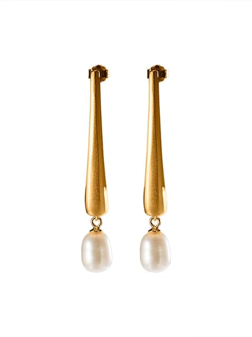 Gold long pearl earrings 925 Sterling Silver Imitation Pearl Geometric Vintage Drop Earring