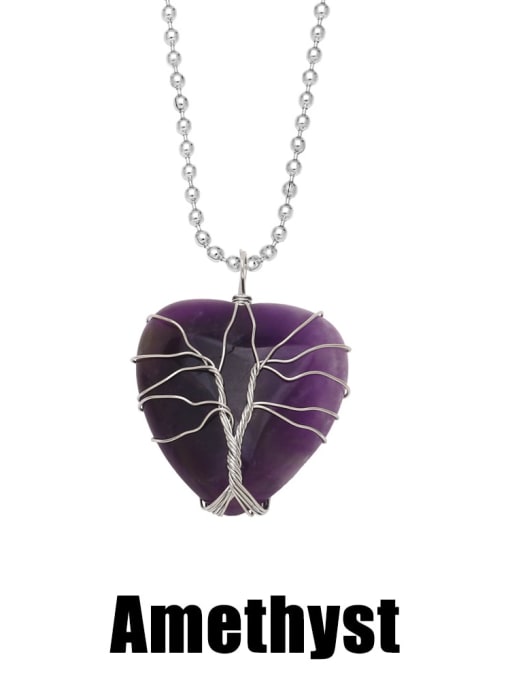 Amethyst Brass Natural Stone Heart Vintage Necklace
