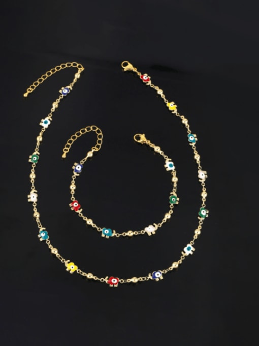 CC Brass Cubic Zirconia Minimalist Elephant Bracelet and Necklace Set