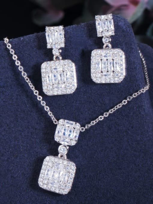 L.WIN Brass Cubic Zirconia Luxury Geometric  Earring and Necklace Set 1
