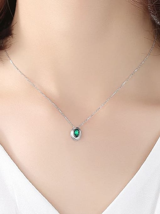 CCUI 925 Sterling Silver Emerald Green Simple square pendant Necklace 1