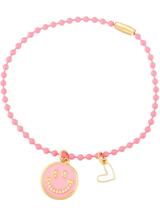 pink Brass Multi Color Enamel Smiley Hip Hop Beaded Bracelet