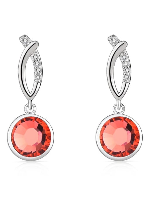 JYEH 005 (light red) 925 Sterling Silver Austrian Crystal Round Classic Drop Earring