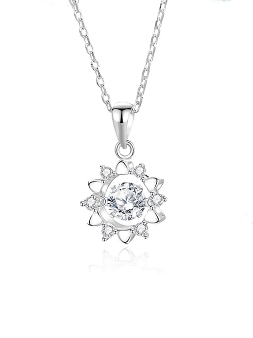 FDTD 026 Platinum+White  Zircon 925 Sterling Silver Moissanite Flower Dainty Necklace