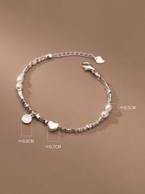 Rosh 925 Sterling Silver Imitation Pearl Heart Vintage Beaded Bracelet 2