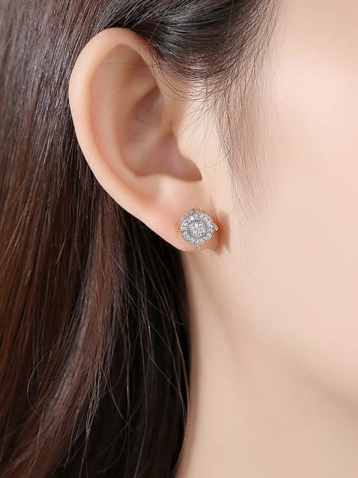 BLING SU Copper Cubic Zirconia  Dainty Round Stud Earring 1