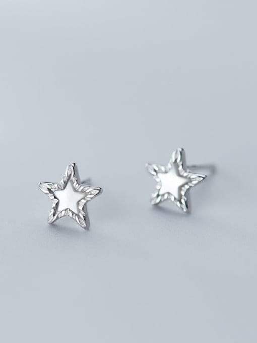 Rosh 925 Sterling Silver Cubic Zirconia Simple fashion pentagram Stud Earring 0