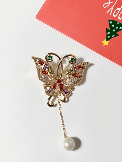 gold red Copper Cubic Zirconia Multi Color Butterfly Cute Brooches