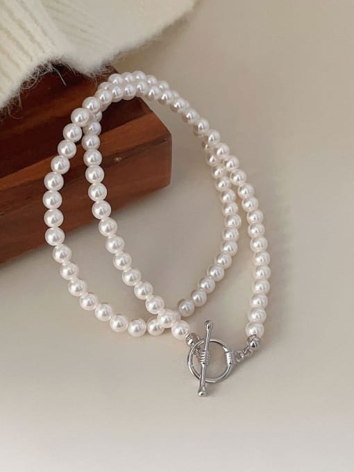 Boomer Cat 925 Sterling Silver Freshwater Pearl Geometric Minimalist Beaded Necklace 0
