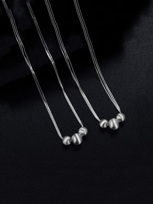 BeiFei Minimalism Silver 925 Sterling Silver Bead Round Minimalist Multi Strand Necklace 0