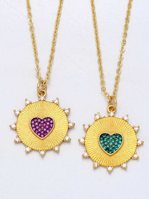 CC Brass Cubic Zirconia Heart Vintage Round Pendant Necklace 0