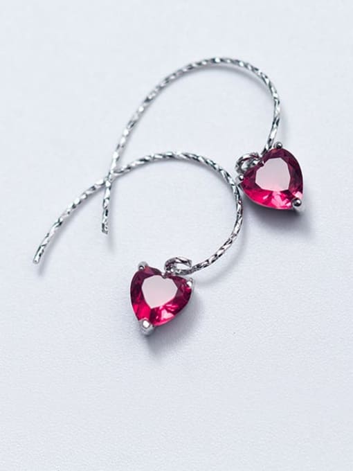 Rosh 925 Sterling Silver Cubic Zirconia Red Heart Minimalist Drop Earring 1